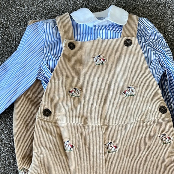 Ralph Lauren / 2-Piece Striped Shirt & Corduroy Embroidered Overalls Set - Picture 11 of 13